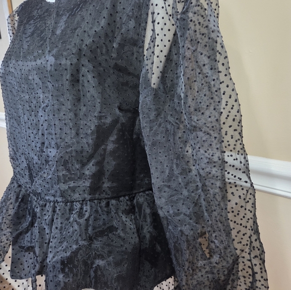 Express Y2K Elegant Black Sheer Polka Dot Women's Top M. - Picture 2 of 15